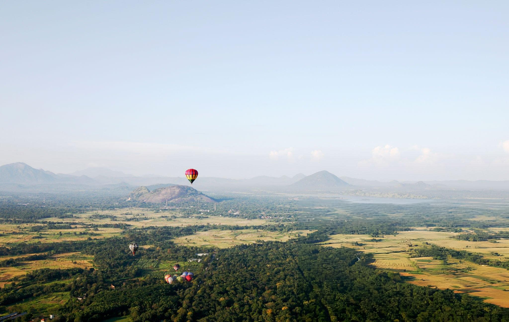 A tranquil view of Sri Lanka's landscape at sunrise